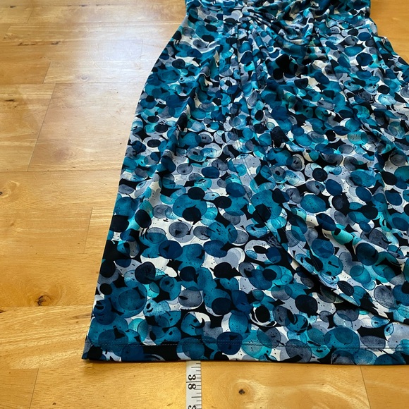 Connected Apparel Cap Sleeve Mock Wrap Dress blue dots - Picture 6 of 16